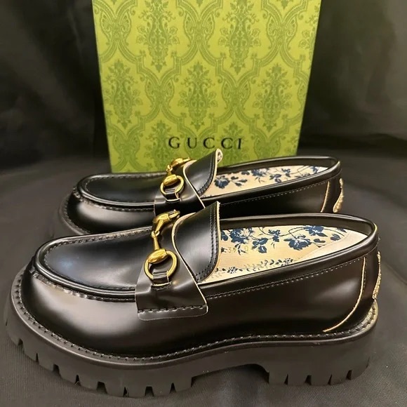 Gucci Black Loafers with Gold Hardware - Picture 1 of 5